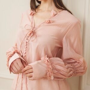 Rosie Posie Peach Blossom Sheer Blouse New